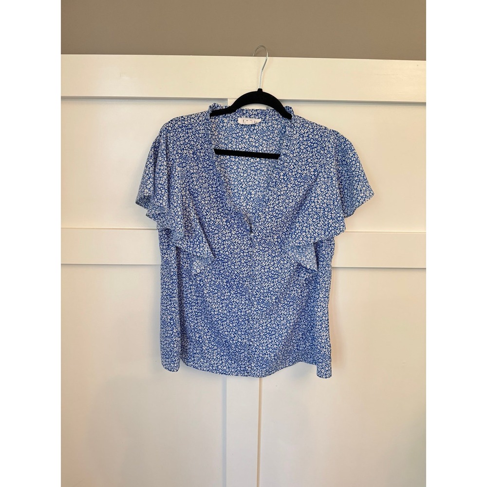 THML blue and white printed blouse size large EUC